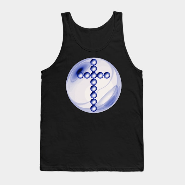 Blue and White Cross in Glass Ball Tank Top by The Black Panther